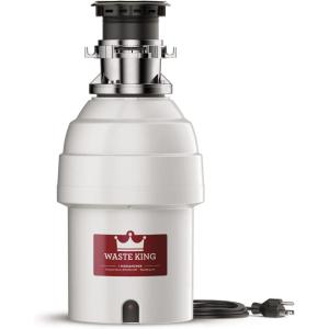 imageWaste King L8000TC Controlled Activation 1 HP Garbage Disposal with Safer Controlled Grinding Power Cord Included  White  Gray